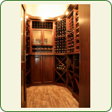 Custom designed Solid Okhume wine celler with diamond bins and individual pigeon